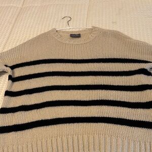 Wooden Ships Beige and Black Striped Crewneck Sweater